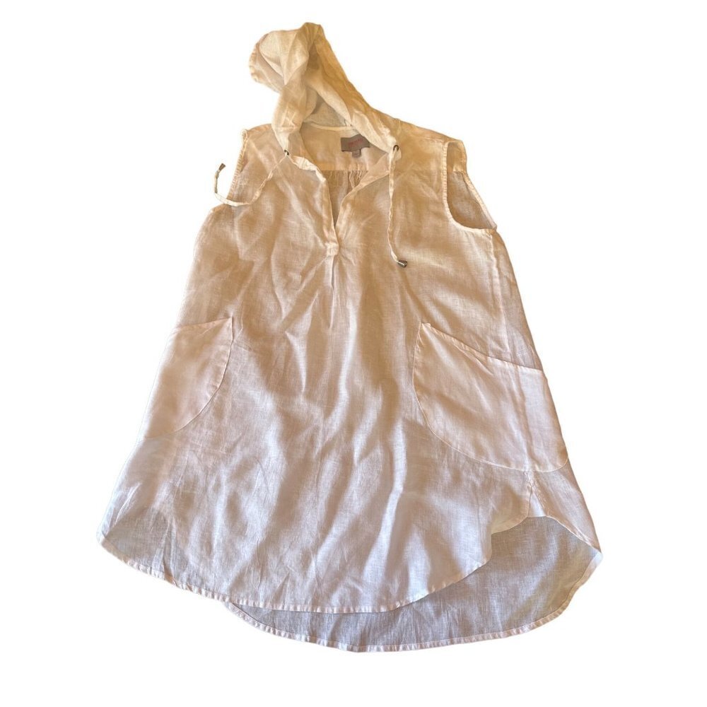 Forcynthia‎ White Linen Hooded Sleeveless Tunic Size Medium